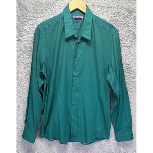 Vilebrequin Men Women Large Teal Dress Shirt Long Sleeves Button Up 100% Cotton